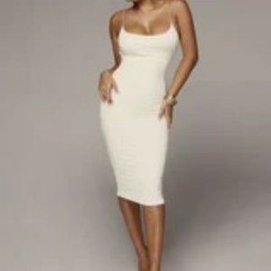 JLUXLABEL Ivory Queens Cord Strap Double Lined Dress